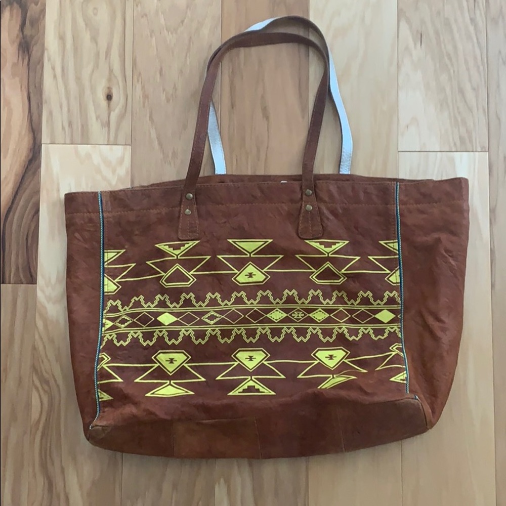 Cynthia Vincent ikat neon print  leather tote